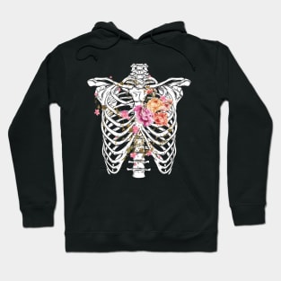 Skeleton Chest With Heart of Flowers Hoodie